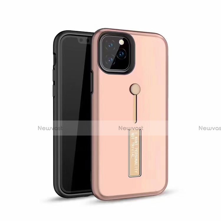 Silicone Matte Finish and Plastic Back Cover Case with Finger Ring Stand S01 for Apple iPhone 11 Pro