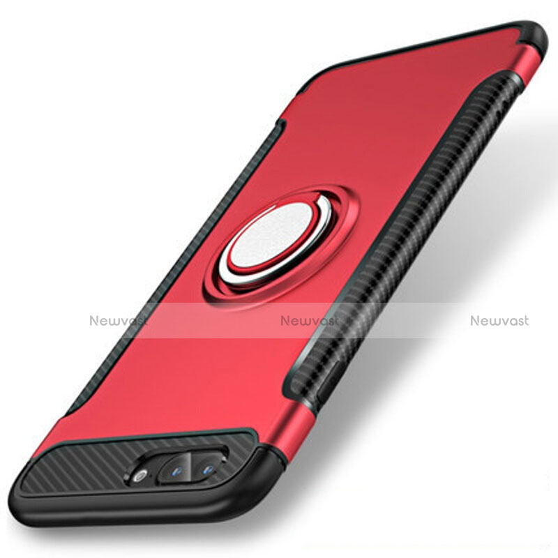 Silicone Matte Finish and Plastic Back Cover Case with Finger Ring Stand S01 for Apple iPhone 8 Plus