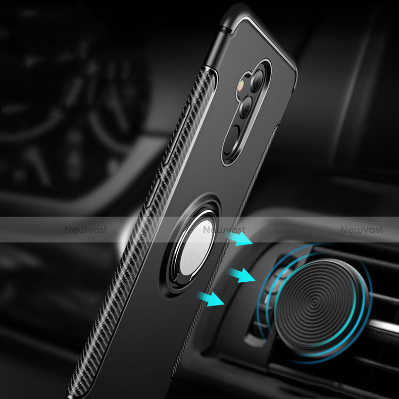 Silicone Matte Finish and Plastic Back Cover Case with Finger Ring Stand S01 for Huawei Mate 20 Lite