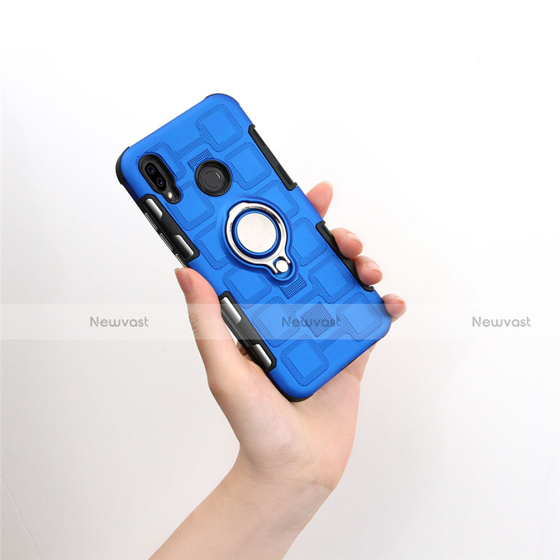 Silicone Matte Finish and Plastic Back Cover Case with Finger Ring Stand S01 for Huawei Nova 3e