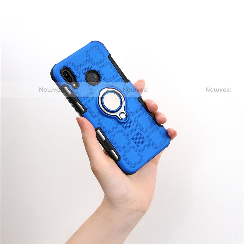 Silicone Matte Finish and Plastic Back Cover Case with Finger Ring Stand S01 for Huawei P20 Lite