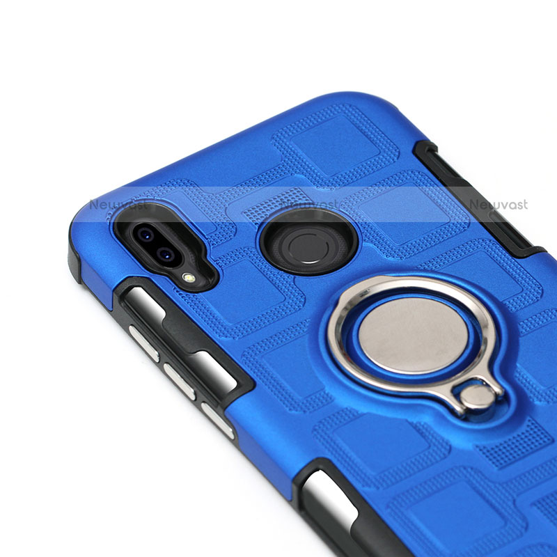 Silicone Matte Finish and Plastic Back Cover Case with Finger Ring Stand S01 for Huawei P20 Lite