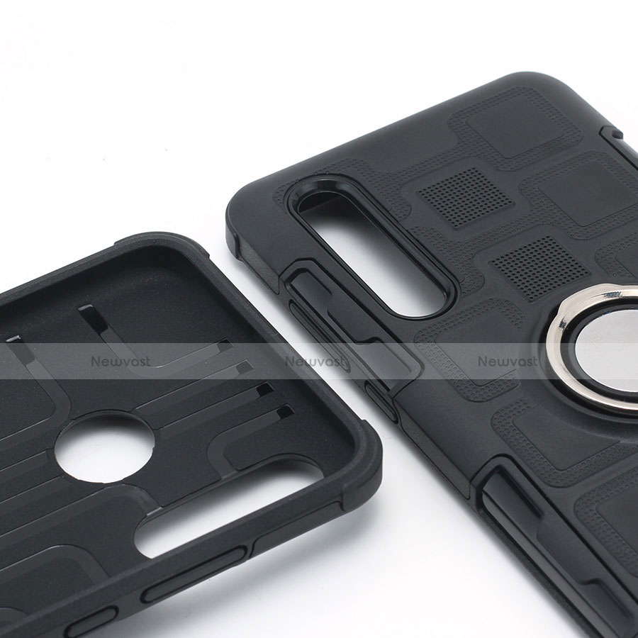 Silicone Matte Finish and Plastic Back Cover Case with Finger Ring Stand S01 for Huawei P30