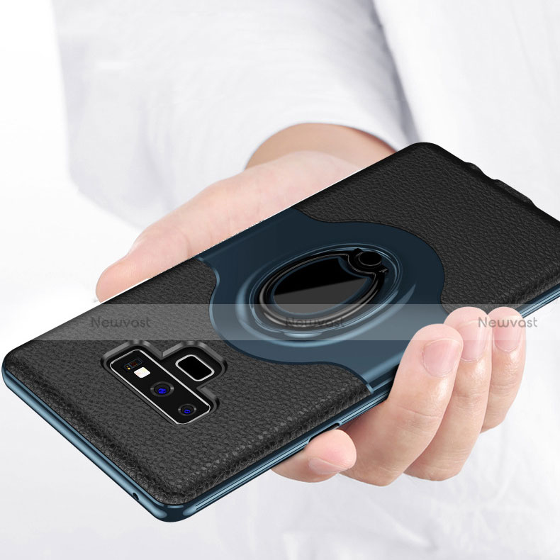 Silicone Matte Finish and Plastic Back Cover Case with Finger Ring Stand S01 for Samsung Galaxy Note 9