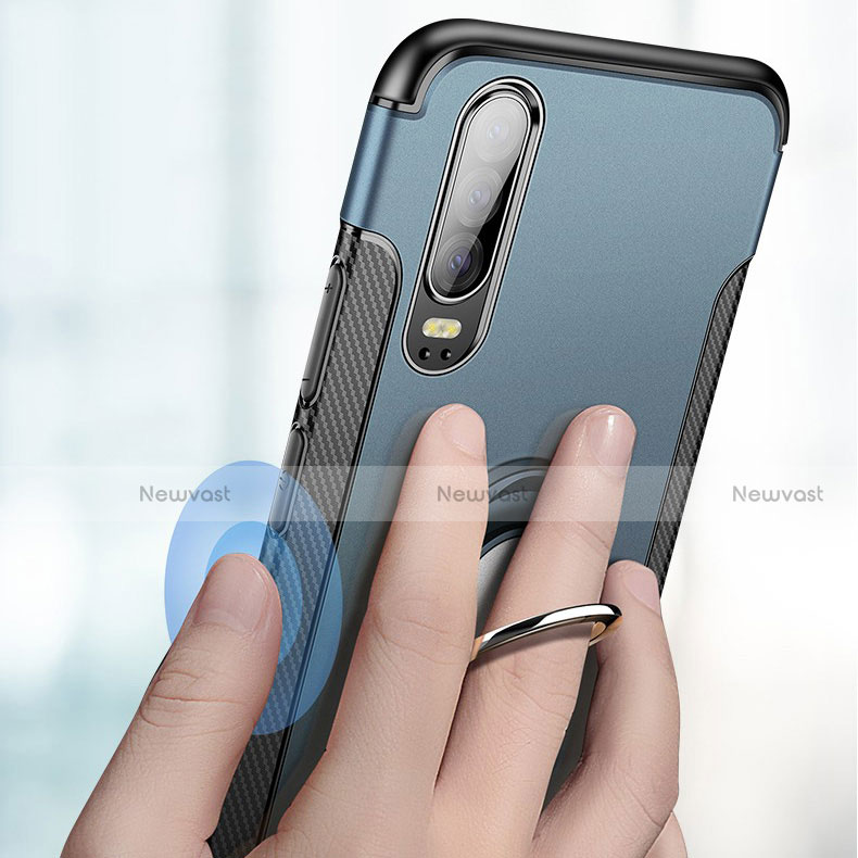 Silicone Matte Finish and Plastic Back Cover Case with Finger Ring Stand S02 for Huawei P30