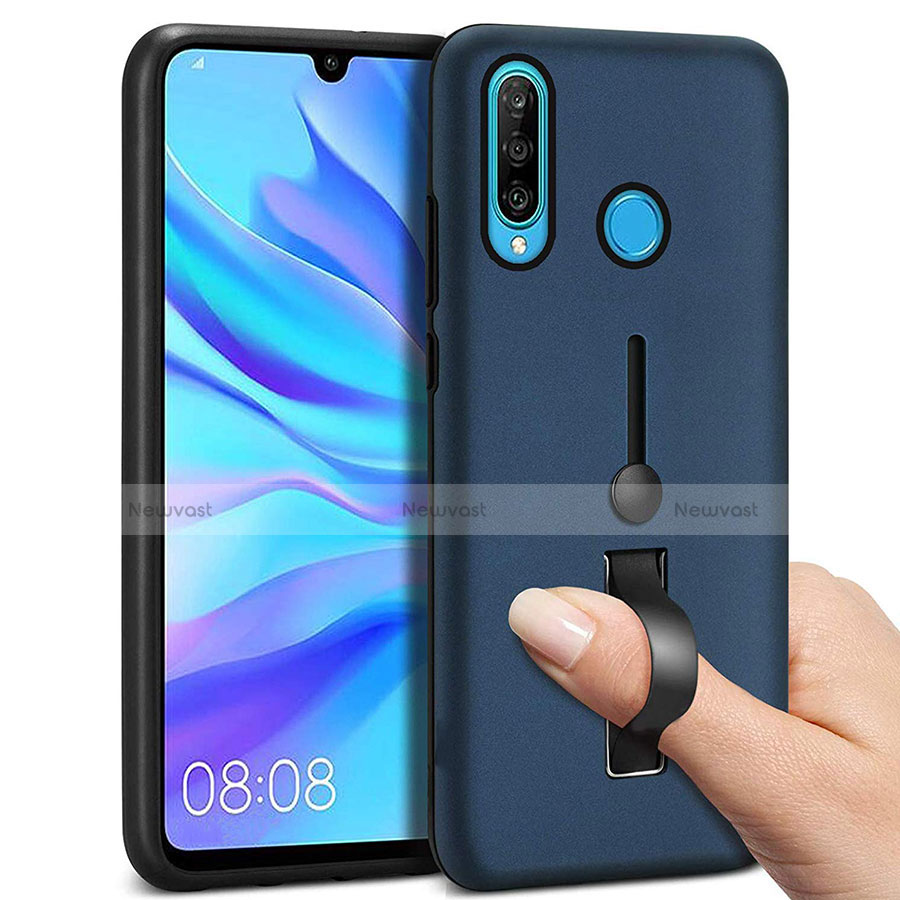 Silicone Matte Finish and Plastic Back Cover Case with Finger Ring Stand S04 for Huawei Nova 4e