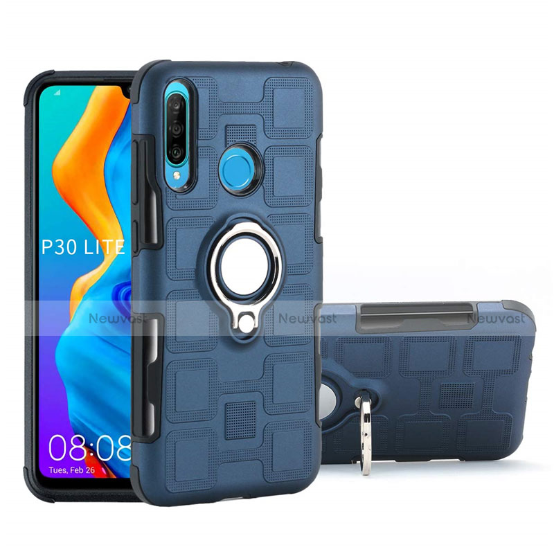 Silicone Matte Finish and Plastic Back Cover Case with Magnetic Finger Ring Stand A01 for Huawei Nova 4e