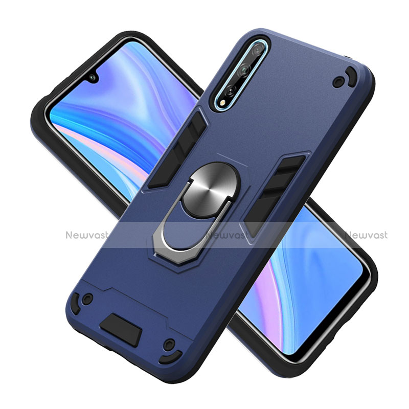 Silicone Matte Finish and Plastic Back Cover Case with Magnetic Finger Ring Stand for Huawei Enjoy 10S