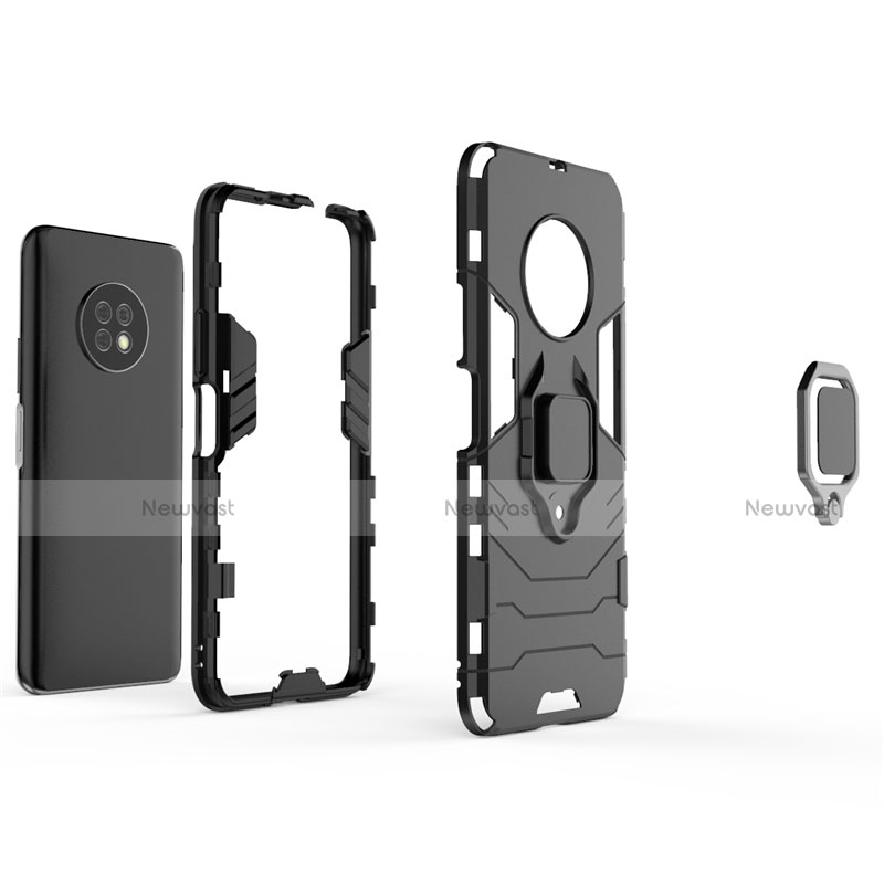 Silicone Matte Finish and Plastic Back Cover Case with Magnetic Finger Ring Stand for Huawei Enjoy 20 Plus 5G