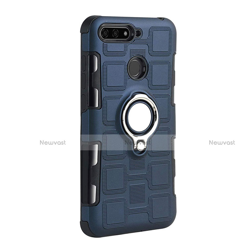 Silicone Matte Finish and Plastic Back Cover Case with Magnetic Finger Ring Stand for Huawei Enjoy 8e