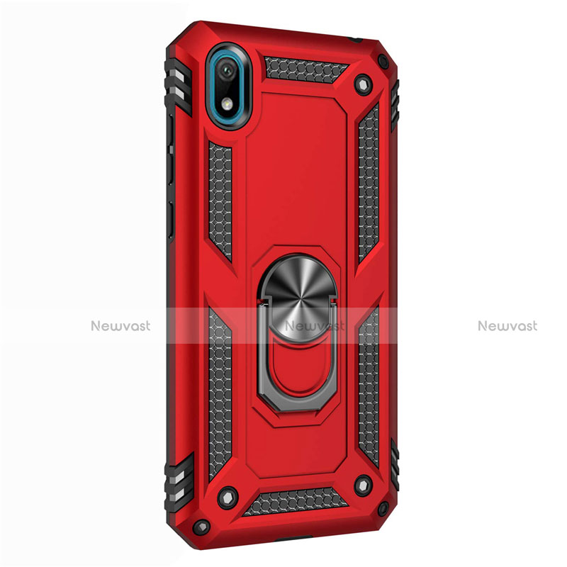 Silicone Matte Finish and Plastic Back Cover Case with Magnetic Finger Ring Stand for Huawei Enjoy 8S