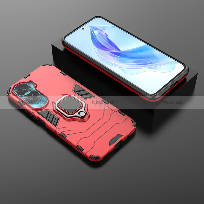 Silicone Matte Finish and Plastic Back Cover Case with Magnetic Finger Ring Stand for Huawei Honor 90 Lite 5G