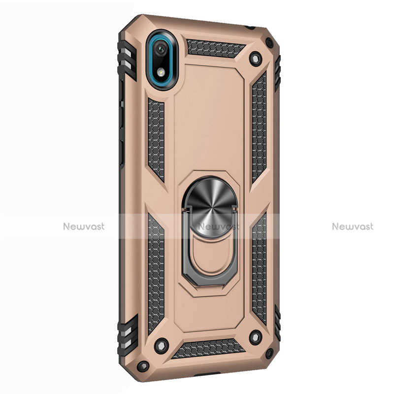 Silicone Matte Finish and Plastic Back Cover Case with Magnetic Finger Ring Stand for Huawei Honor Play 8 Gold