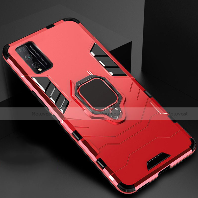 Silicone Matte Finish and Plastic Back Cover Case with Magnetic Finger Ring Stand for Huawei Honor Play4T Pro