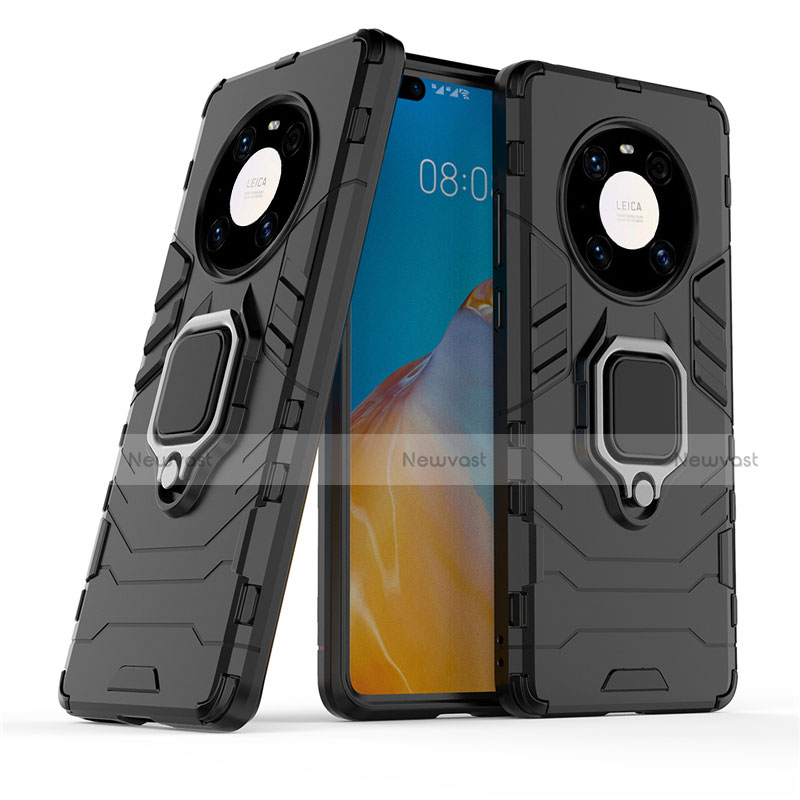 Silicone Matte Finish and Plastic Back Cover Case with Magnetic Finger Ring Stand for Huawei Mate 40 Pro