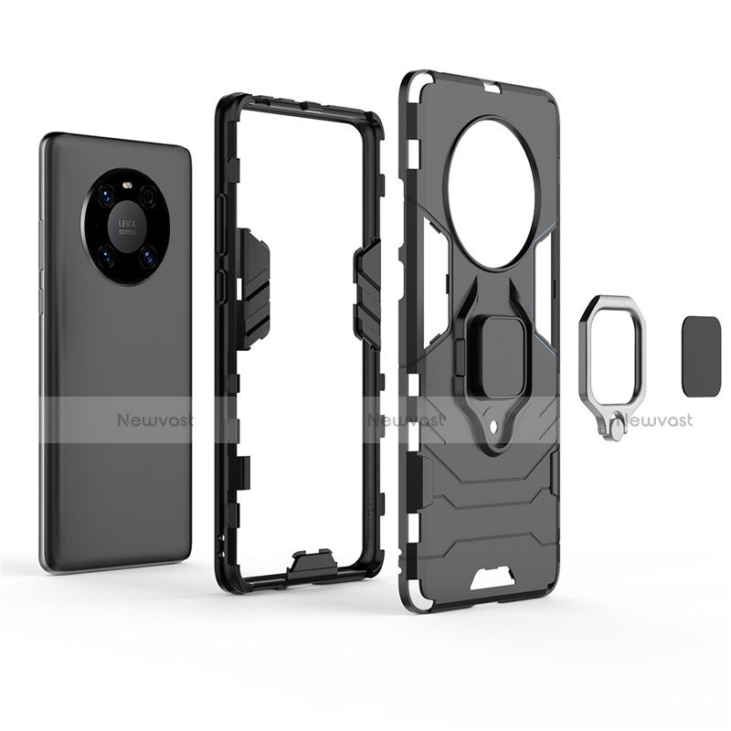 Silicone Matte Finish and Plastic Back Cover Case with Magnetic Finger Ring Stand for Huawei Mate 40 Pro