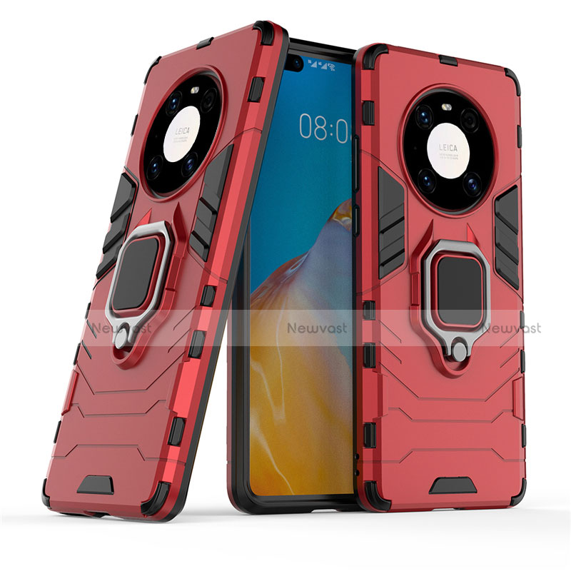 Silicone Matte Finish and Plastic Back Cover Case with Magnetic Finger Ring Stand for Huawei Mate 40E Pro 4G