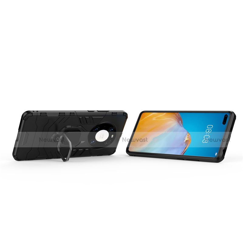 Silicone Matte Finish and Plastic Back Cover Case with Magnetic Finger Ring Stand for Huawei Mate 40E Pro 4G