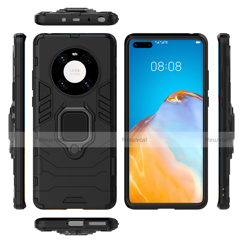 Silicone Matte Finish and Plastic Back Cover Case with Magnetic Finger Ring Stand for Huawei Mate 40E Pro 4G