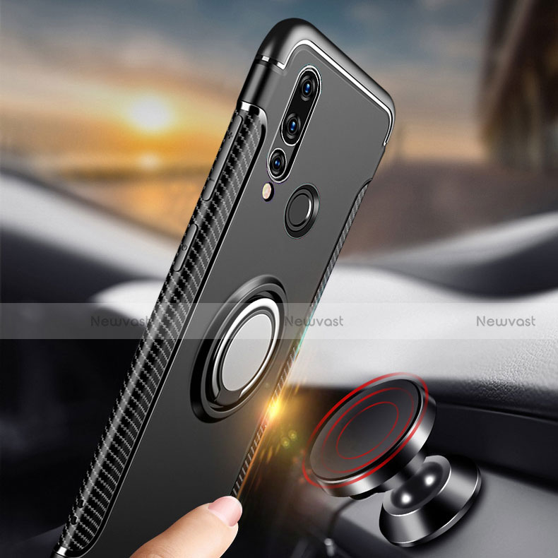 Silicone Matte Finish and Plastic Back Cover Case with Magnetic Finger Ring Stand for Huawei Nova 4e