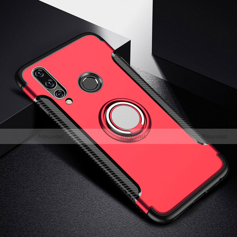Silicone Matte Finish and Plastic Back Cover Case with Magnetic Finger Ring Stand for Huawei Nova 4e