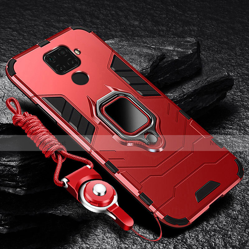 Silicone Matte Finish and Plastic Back Cover Case with Magnetic Finger Ring Stand for Huawei Nova 5i Pro
