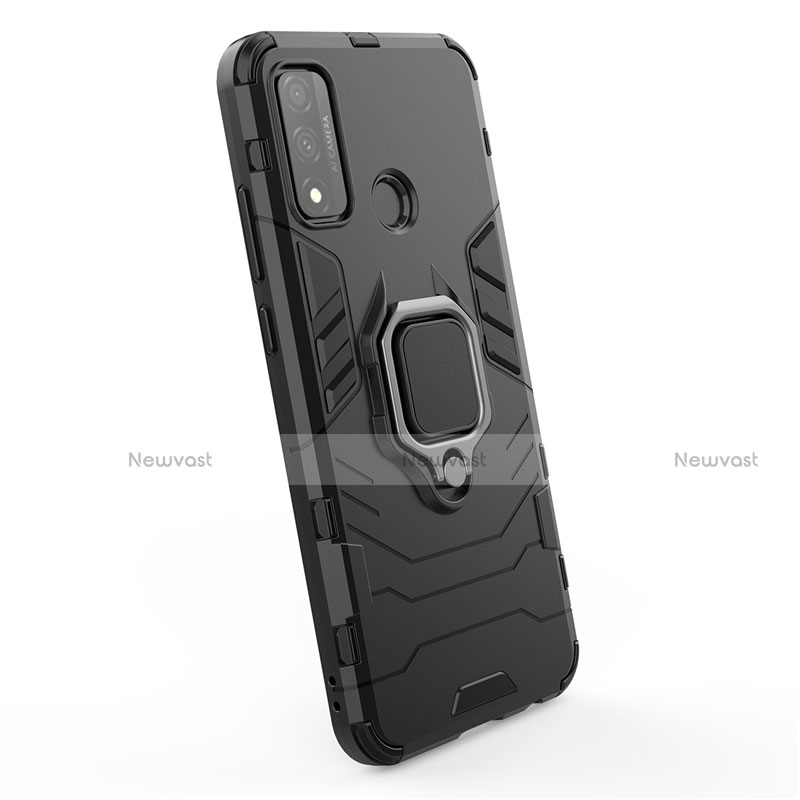 Silicone Matte Finish and Plastic Back Cover Case with Magnetic Finger Ring Stand for Huawei P Smart (2020)
