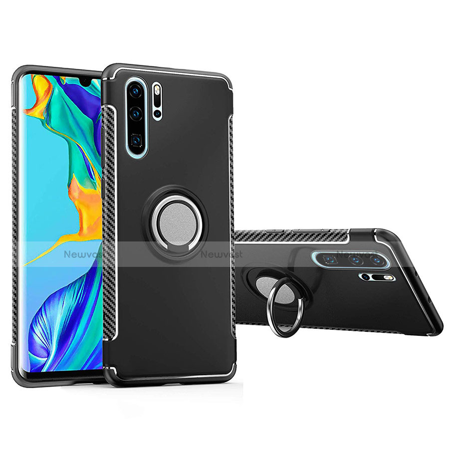 Silicone Matte Finish and Plastic Back Cover Case with Magnetic Finger Ring Stand for Huawei P30 Pro