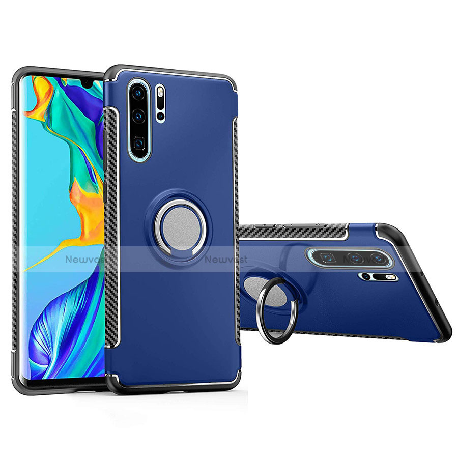 Silicone Matte Finish and Plastic Back Cover Case with Magnetic Finger Ring Stand for Huawei P30 Pro