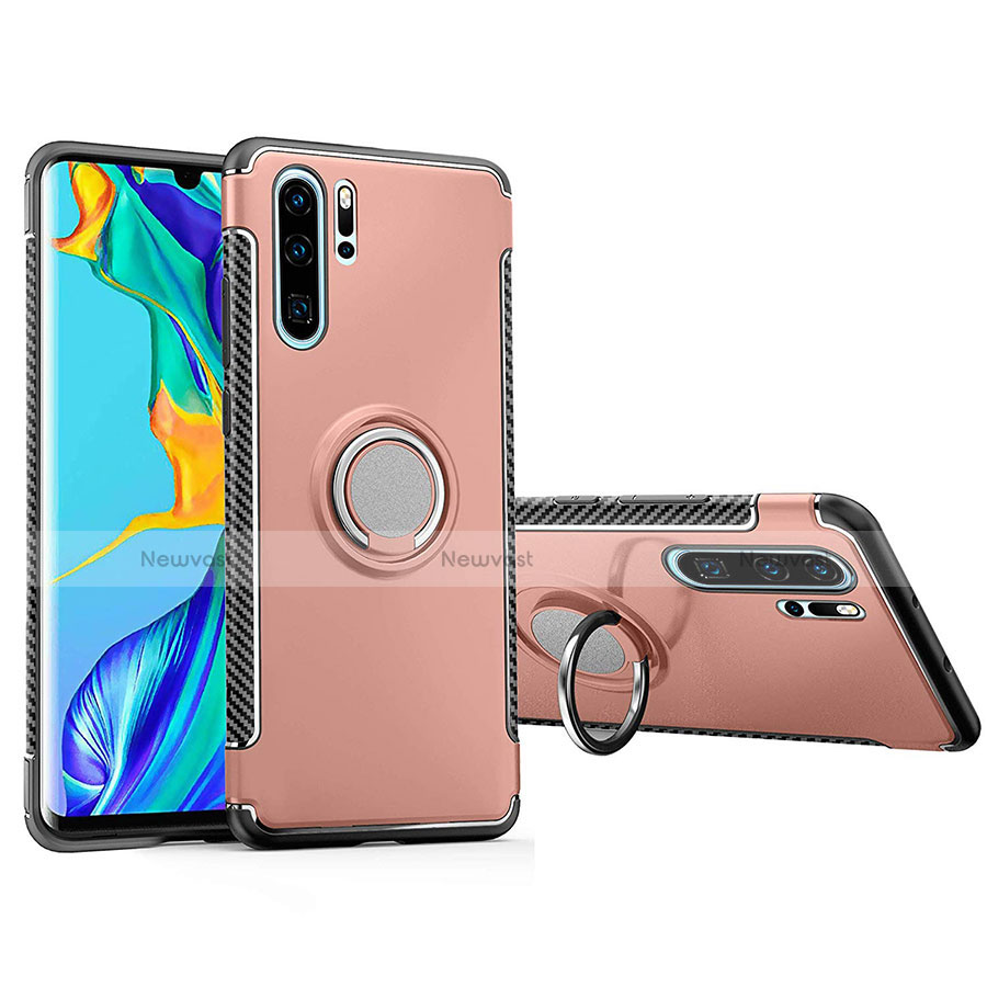 Silicone Matte Finish and Plastic Back Cover Case with Magnetic Finger Ring Stand for Huawei P30 Pro