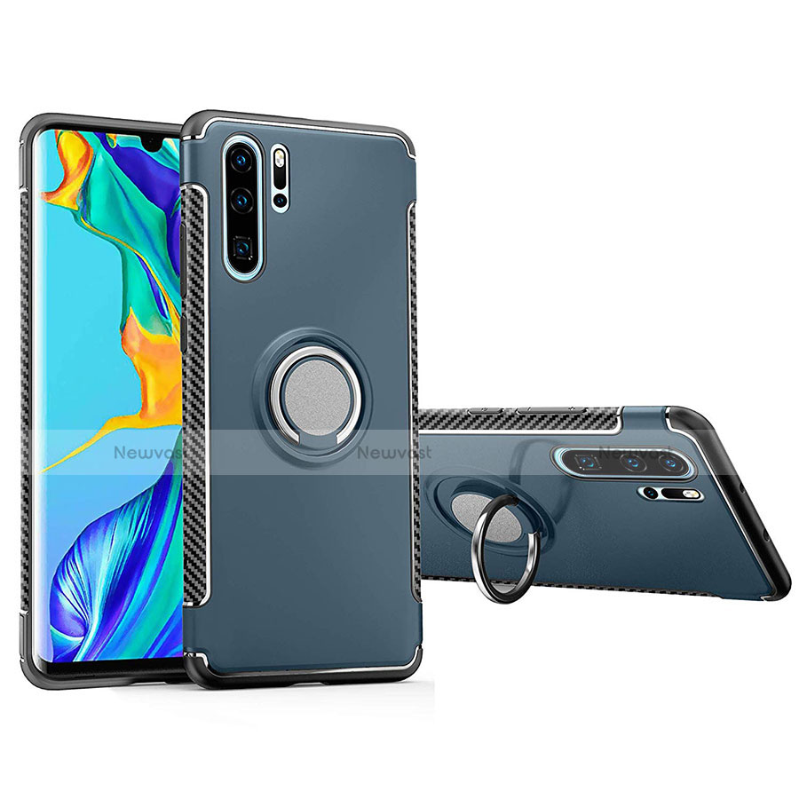 Silicone Matte Finish and Plastic Back Cover Case with Magnetic Finger Ring Stand for Huawei P30 Pro