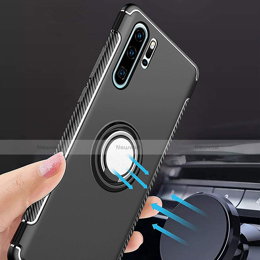 Silicone Matte Finish and Plastic Back Cover Case with Magnetic Finger Ring Stand for Huawei P30 Pro