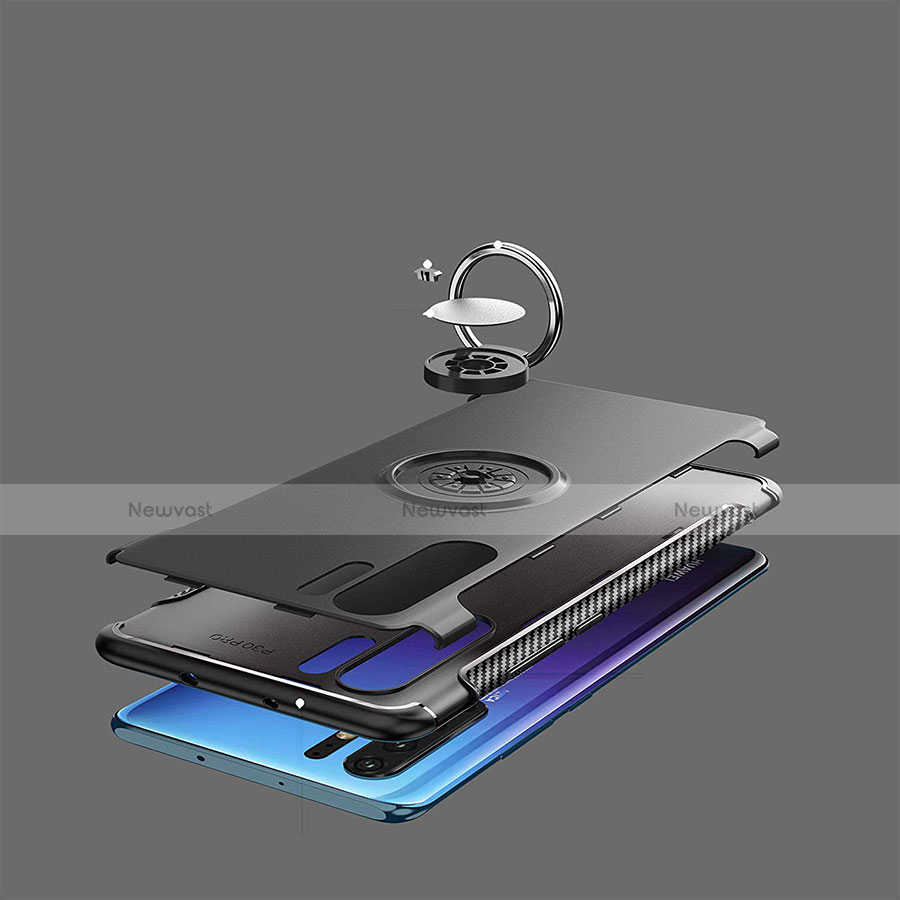 Silicone Matte Finish and Plastic Back Cover Case with Magnetic Finger Ring Stand for Huawei P30 Pro