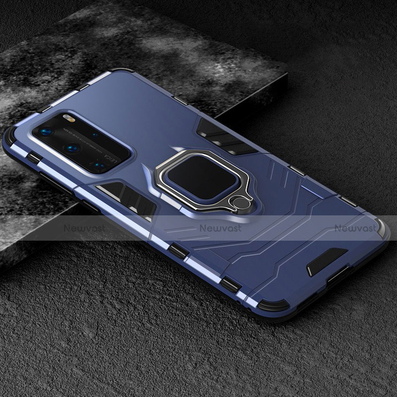 Silicone Matte Finish and Plastic Back Cover Case with Magnetic Finger Ring Stand for Huawei P40 Pro