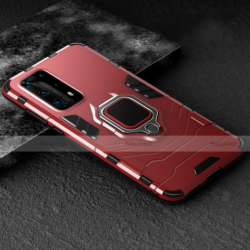 Silicone Matte Finish and Plastic Back Cover Case with Magnetic Finger Ring Stand for Huawei P40 Pro+ Plus