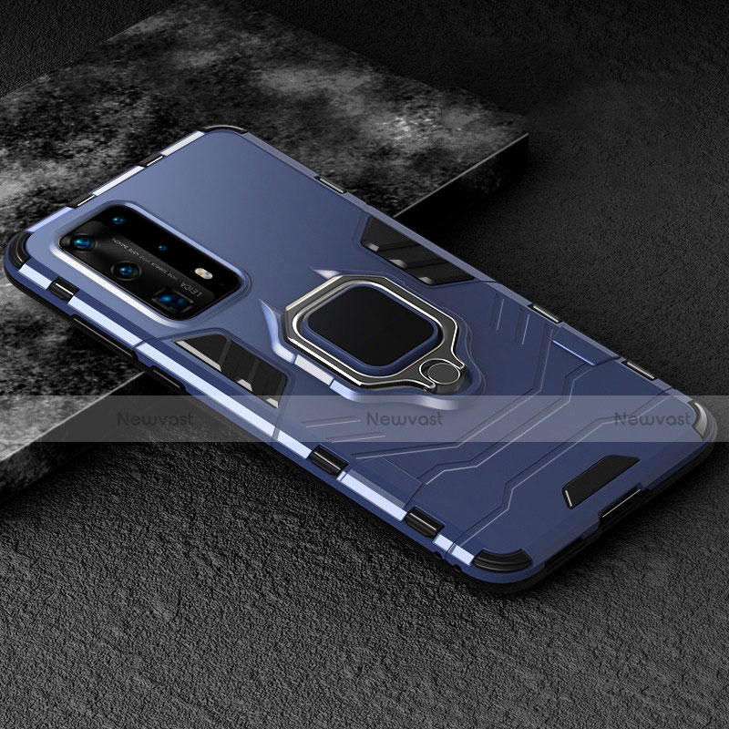 Silicone Matte Finish and Plastic Back Cover Case with Magnetic Finger Ring Stand for Huawei P40 Pro+ Plus