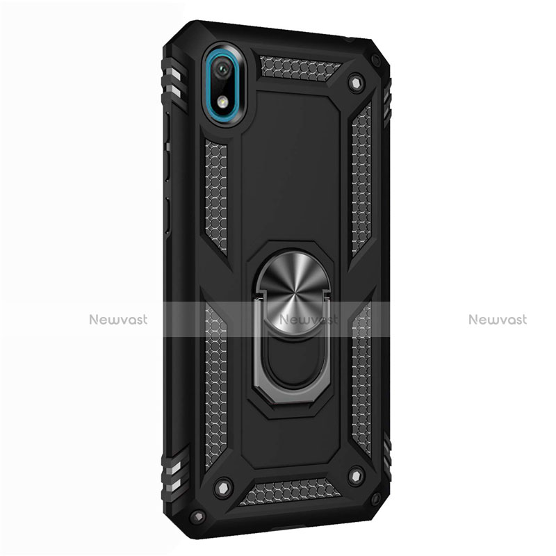 Silicone Matte Finish and Plastic Back Cover Case with Magnetic Finger Ring Stand for Huawei Y5 (2019) Black