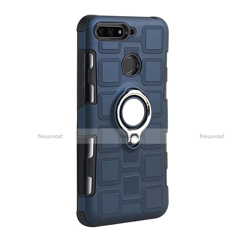 Silicone Matte Finish and Plastic Back Cover Case with Magnetic Finger Ring Stand for Huawei Y6 (2018)