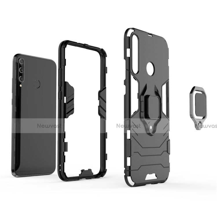 Silicone Matte Finish and Plastic Back Cover Case with Magnetic Finger Ring Stand for Huawei Y7p