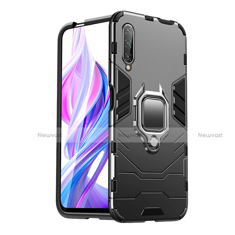 Silicone Matte Finish and Plastic Back Cover Case with Magnetic Finger Ring Stand for Huawei Y9s