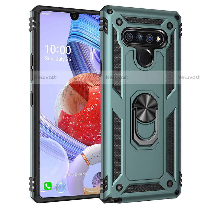 Silicone Matte Finish and Plastic Back Cover Case with Magnetic Finger Ring Stand for LG Stylo 6