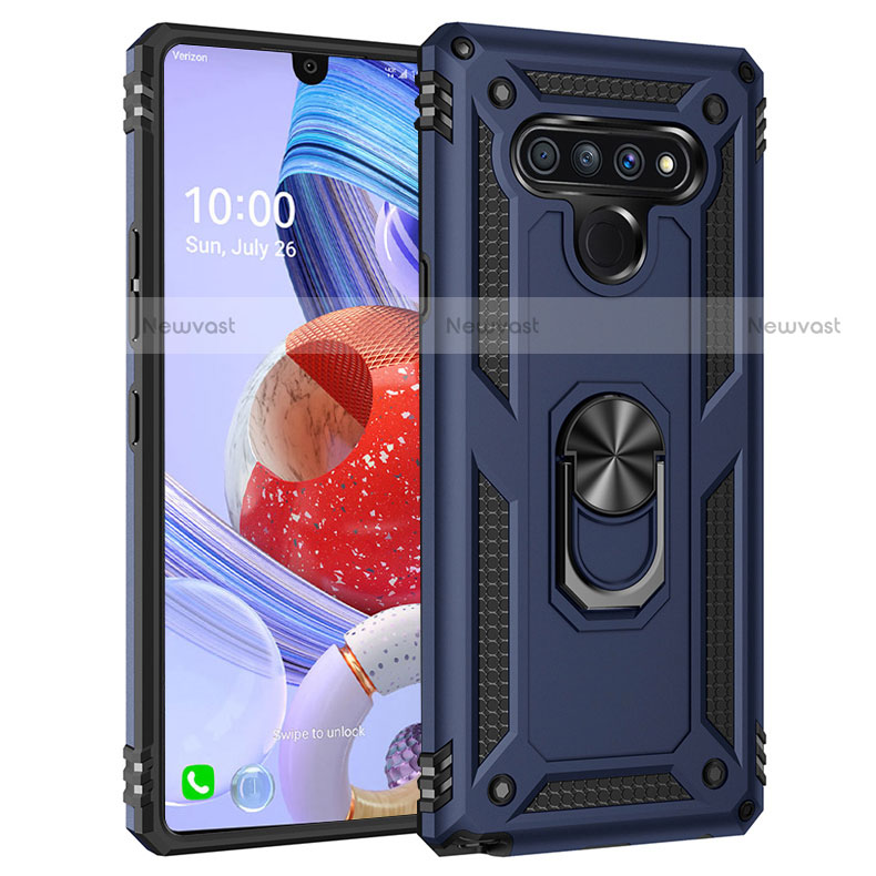 Silicone Matte Finish and Plastic Back Cover Case with Magnetic Finger Ring Stand for LG Stylo 6