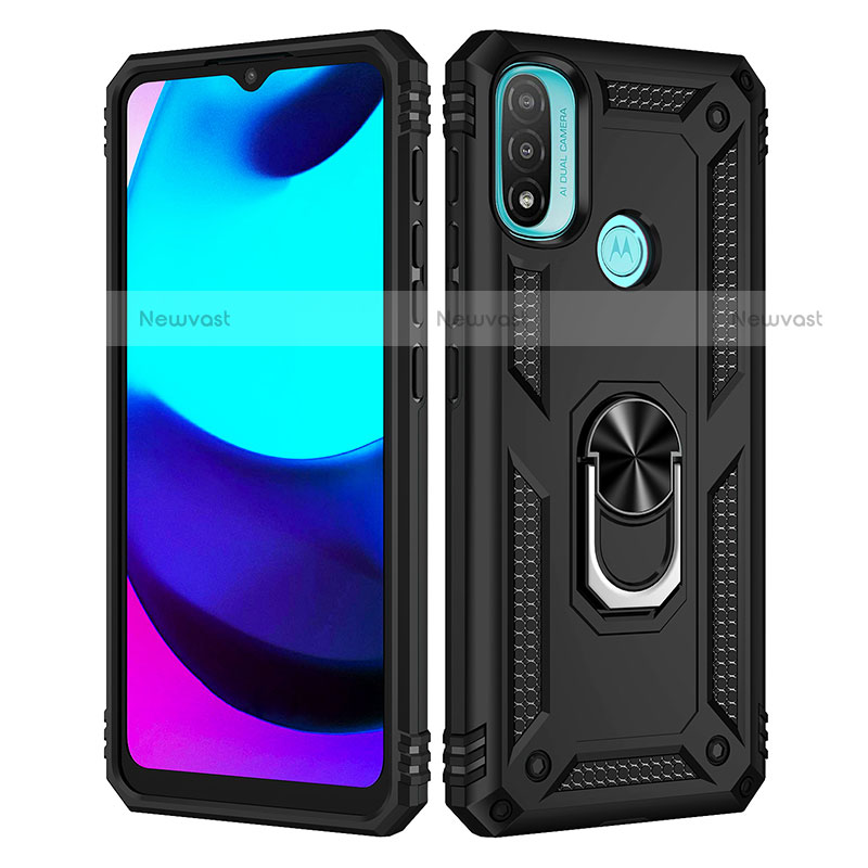 Silicone Matte Finish and Plastic Back Cover Case with Magnetic Finger Ring Stand for Motorola Moto E40