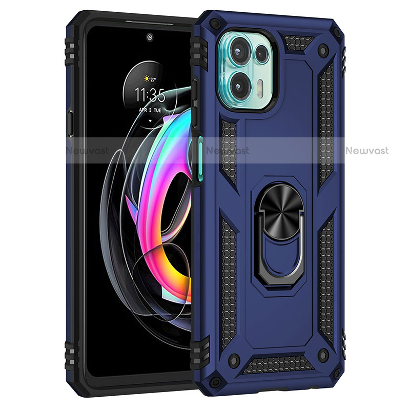Silicone Matte Finish and Plastic Back Cover Case with Magnetic Finger Ring Stand for Motorola Moto Edge 20 Lite 5G