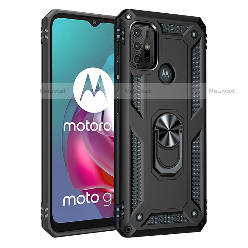 Silicone Matte Finish and Plastic Back Cover Case with Magnetic Finger Ring Stand for Motorola Moto G10