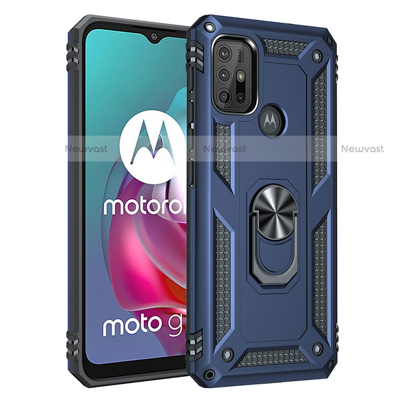 Silicone Matte Finish and Plastic Back Cover Case with Magnetic Finger Ring Stand for Motorola Moto G10