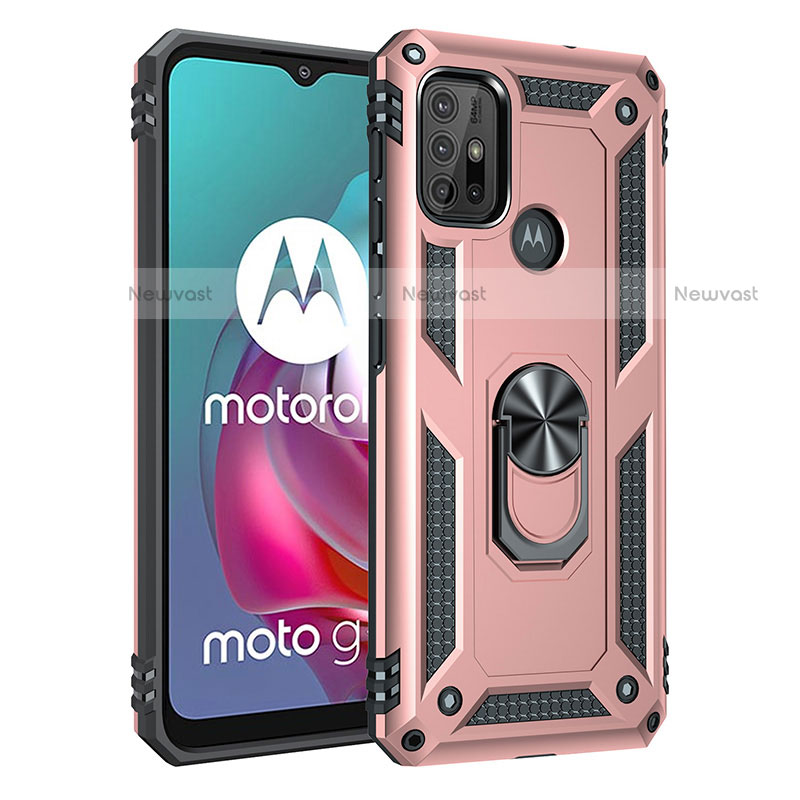 Silicone Matte Finish and Plastic Back Cover Case with Magnetic Finger Ring Stand for Motorola Moto G10