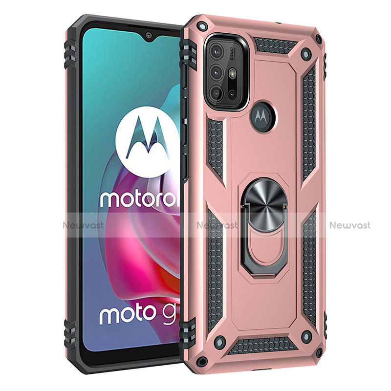 Silicone Matte Finish and Plastic Back Cover Case with Magnetic Finger Ring Stand for Motorola Moto G30