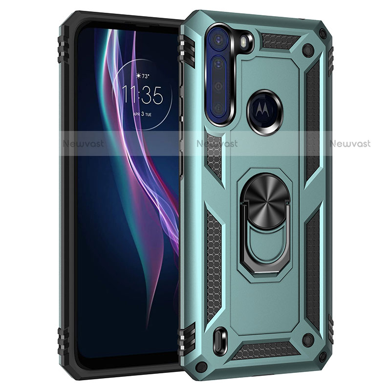 Silicone Matte Finish and Plastic Back Cover Case with Magnetic Finger Ring Stand for Motorola Moto One Fusion