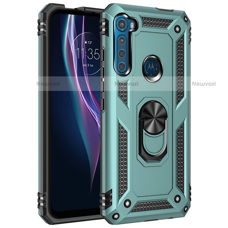 Silicone Matte Finish and Plastic Back Cover Case with Magnetic Finger Ring Stand for Motorola Moto One Fusion Plus
